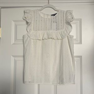 Banana Republic Eyelet Ivory Flutter Sleeve Top